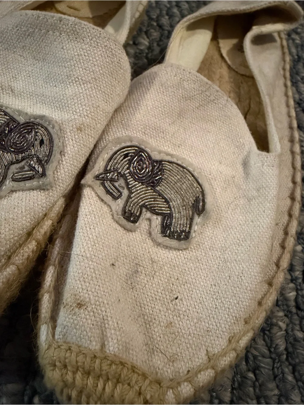 Soludos Cream Canvas Espadrilles with Elephant Embroidery
